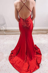 Mermaid Prom Dress in Red Satin Featuring Ruffles