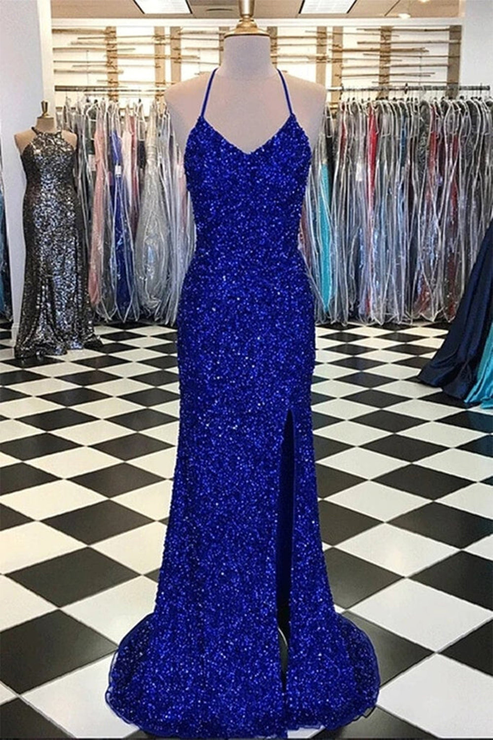 Mermaid Prom Dress with Royal Blue Sequins