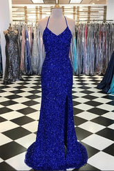 Mermaid Prom Dress with Royal Blue Sequins