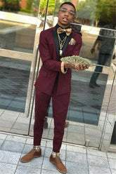 New Arrival Black Lapel Burgundy Party Prom Suit for Man with Two Pieces