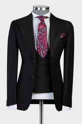 Stylish Black Peaked Lapel Bespoke Men's Suits for Business