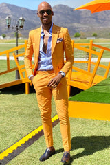 Fashion Yellow Peaked Lapel Beach Wedding Suits for Groom