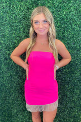 Fuchsia Strapless Fringed Tight Short Homecoming Dress/Mini Dress