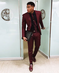 Gentle Burgundy Dinner Prom Suits for Groom with One Button