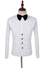Dillon White Fashion Jacquard Shawl Lapel Three-Piece Wedding Suits