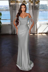 Luxury Hot Pink Spaghetti Strap Mermaid Long Evening Dress With Chic Tassels and Sequins