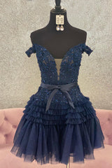 Sparkly Fuchsia Tiered A-Line Tulle Short Homecoming Dress/Mini Dress with Lace