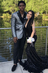 Fashion Party Silver Prom Suit for Man with Sequins Notch Lapel