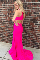 Long Mermaid Prom Dress with Pink Halter and Keyhole