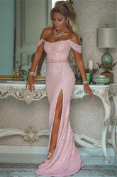 Sequins Pink Mermaid Evening Dress With Split