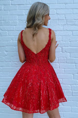 Sparkly Red Sequins A-Line Short Homecoming Dress/Mini Dress with Pockets
