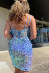 Sparkly Silver Corset Sequined Tight Short Homecoming Dress/Mini Dress With Appliques