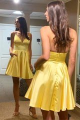 Simple A-Line Yellow Homecoming Dress/Mini Dress with Pockets