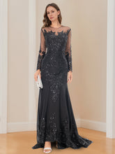 Long-Sleeved Scoop Neck Mermaid/Trumpet Mother of the Bride Dress with Applique