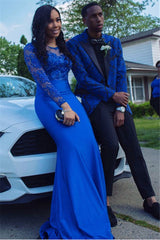 New Arrival Black Lapel Royal Blue Jacquard Homecoming Prom Suits