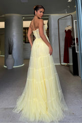 Tulle Strapless Sweetheart Sleeveless Long Formal Dress With Pleated
