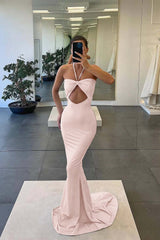 Strapless Blue Mermaid Evening Dress With Sleeveless Halter