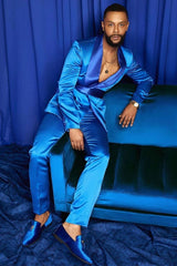 Popular Blue Shawl Lapel Groom and Groomsmen Suits