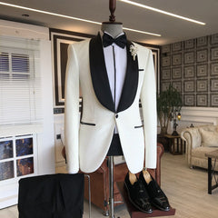Simple White Shawl-Lapel Wedding Suit for Grooms (Elegant Design)