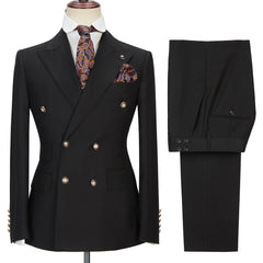Popular Black Peak Lapel Wedding Suit for Groom with Double-Breasted