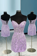 Purple Tight Short Homecoming Dress/Mini Dress with Appliques