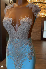 Blue Sleeveless Beading Mermaid Evening Dress