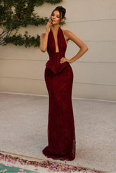 Halter Sleeveless Long Mermaid Formal Dress With Lace Appliques