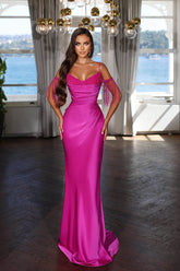 Luxury Hot Pink Spaghetti Strap Mermaid Long Evening Dress With Chic Tassels and Sequins
