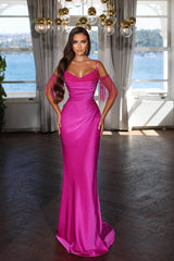 Luxury Hot Pink Spaghetti Strap Mermaid Long Evening Dress With Chic Tassels and Sequins