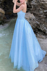 Sparkly Sky Blue Prom Dress with A-line Silhouette