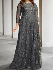 Long-Sleeve A-Line Princess Mother of the Bride Dress Featuring Applique