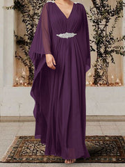 V-Neck A-Line Princess Mother of the Bride Dress with Rhinestones
