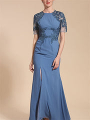 Short Sleeve Ankle-Length Trumpet/Mermaid Mother of the Bride Dress with Slit