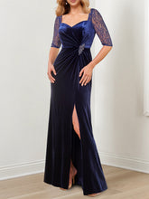 Evening Dresses with Half Sleeves in A-Line and Princess Lace Floor-Length