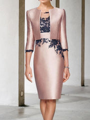 Color Block New Mother of the Bride Two-Piece Dress with Appliques 3/4 Sleeve and Knee-Length