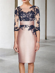 Color Block New Mother of the Bride Two-Piece Dress with Appliques 3/4 Sleeve and Knee-Length