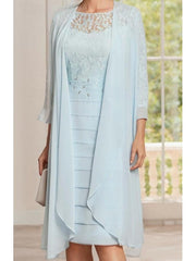 Knee-Length Jewel Neck Mother of the Bride Two-Piece Dress with Sheath/Column Silhouette and Jacket