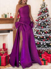 Elegant One-Shoulder Sleeveless A-Line Floor-Length Mother of the Bride Dress with Side Split