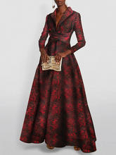 V-Neck Long-Sleeve A-Line Floral Print Red Rose Dress for Mothers of the Bride & Groom