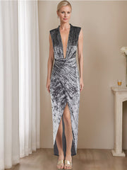 V-Neck Sleeveless Asymmetrical Sheath Dress with Ruffles for the Mother of the Bride