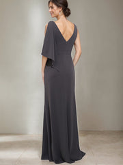 Scoop Neck Sheath/Column Dress for Mothers of the Bride & Groom with Beading and Side Split