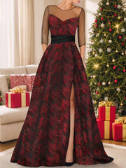 Sweetheart A-Line Princess Dresses for Mothers of the Bride & Groom Featuring Printed Flowers and a High Split
