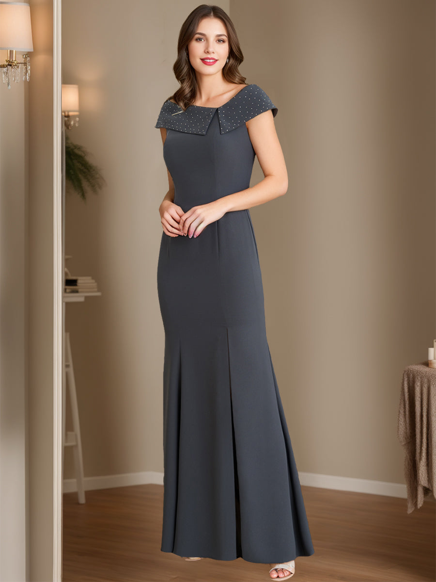 Floor-Length Mermaid/Trumpet Mother of the Bride & Groom Dresses with Rhinestone Cowl Neck