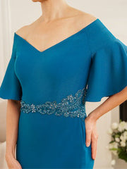 Off-the-Shoulder Sheath/Column Dress for Mothers of the Bride & Groom with Appliques and Side Split