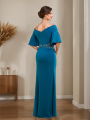 Off-the-Shoulder Sheath/Column Dress for Mothers of the Bride & Groom with Appliques and Side Split