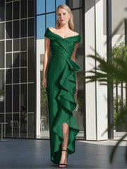 Off-The-Shoulder Sleeveless Pleated Asymmetrical Ruffled Dress for the Mother of the Bride