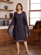 Knee-Length A-Line/Princess Mother of the Bride & Groom Dresses with Scoop Neck Jacket Lace Appliques and Sequins