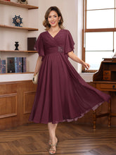 V-Neck A-Line Princess Dresses with Ruched Pleats and Jewel Appliques for Mothers of the Bride & Groom