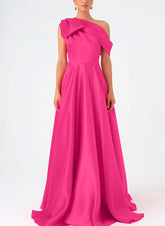 Satin One-Shoulder A-Line Prom Dress with Bow(s) for the Mother of the Bride