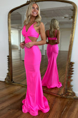 Long Satin Prom Dress with Elegant Red Spaghetti Straps and Cut-out Mermaid Design